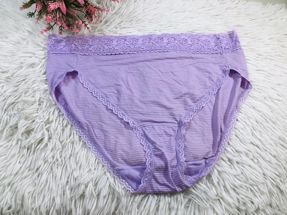 Women Vanity Fair 8/XL Purple Silky Smooth Flattering Lace Hi Cut Panties #13280